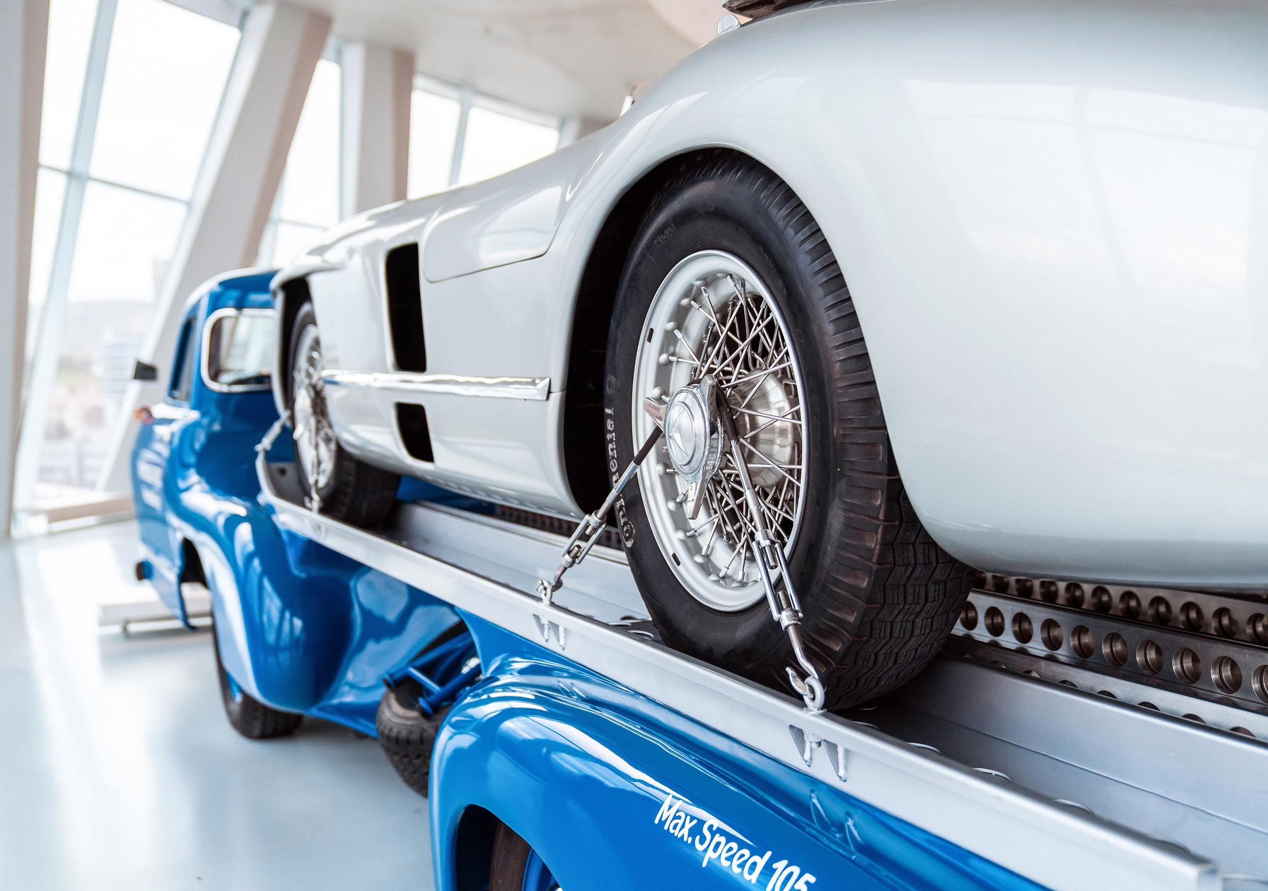The Mercedes-Benz high-speed racing car transporter for the 1955