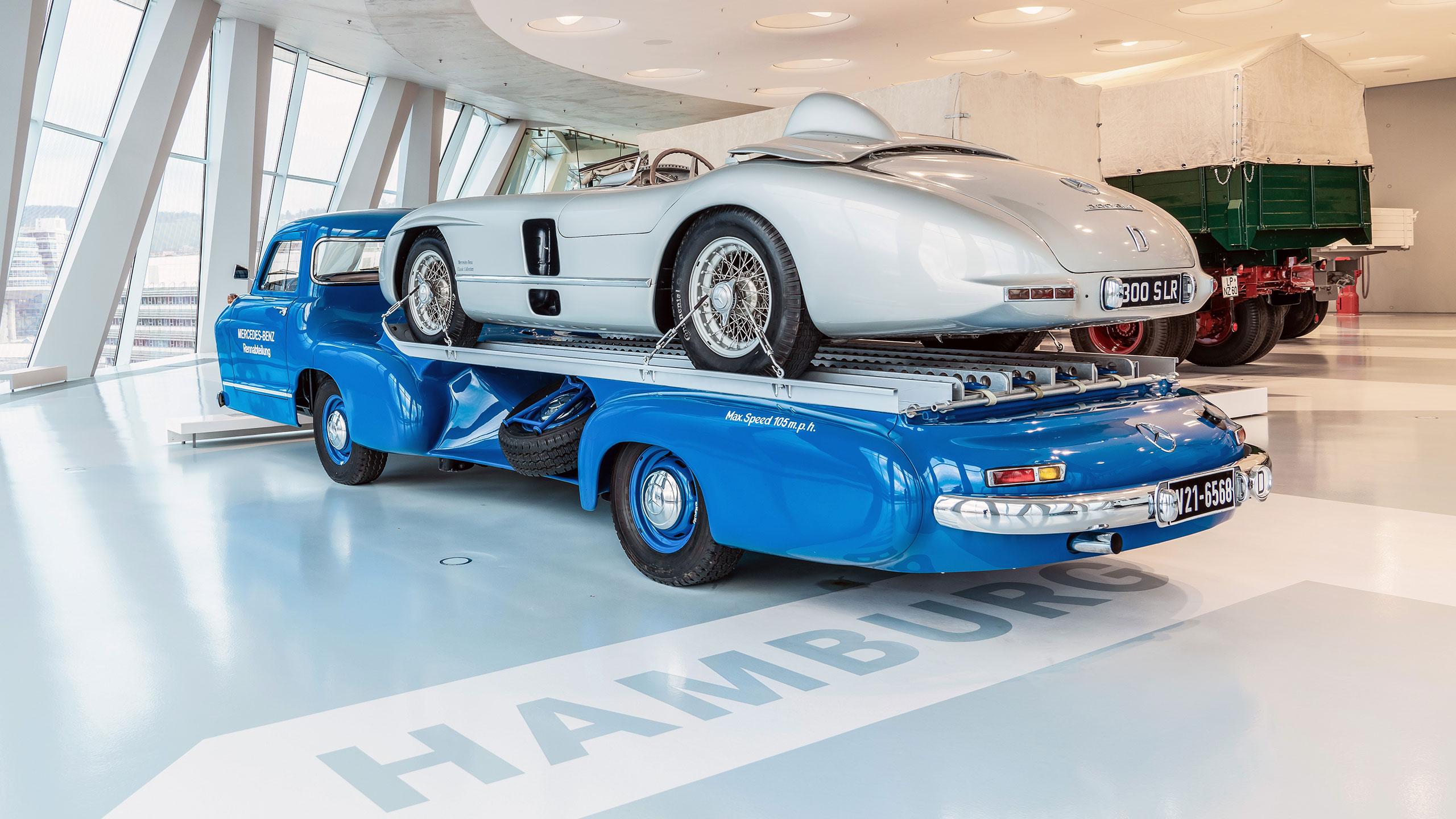 The Mercedes-Benz high-speed racing car transporter for the 1955