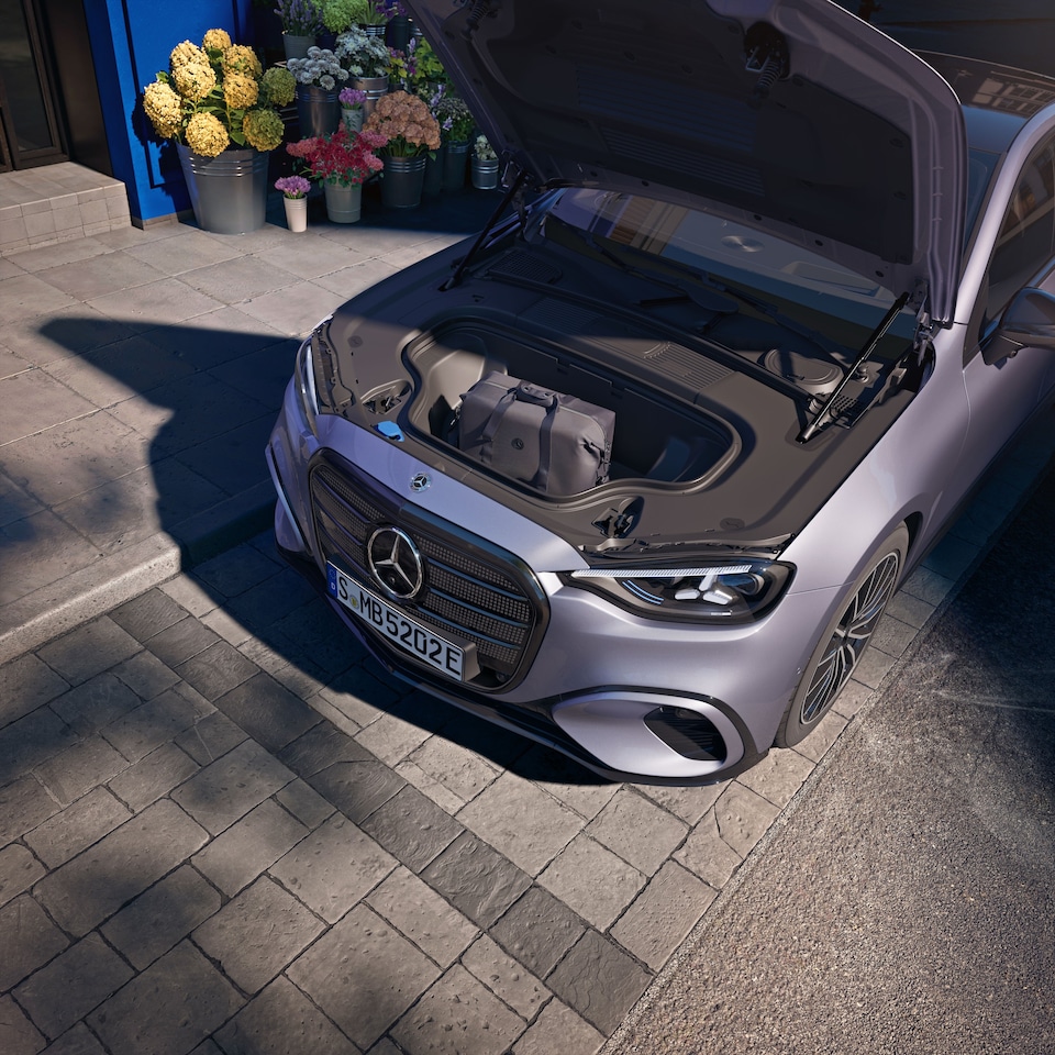 2026 Mercedes-Benz C-Class front hood and engine bay area detail
