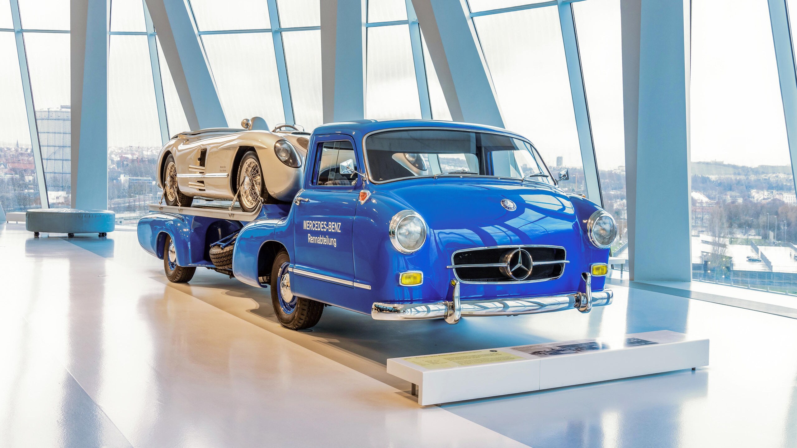 The Mercedes-Benz high-speed racing car transporter for the